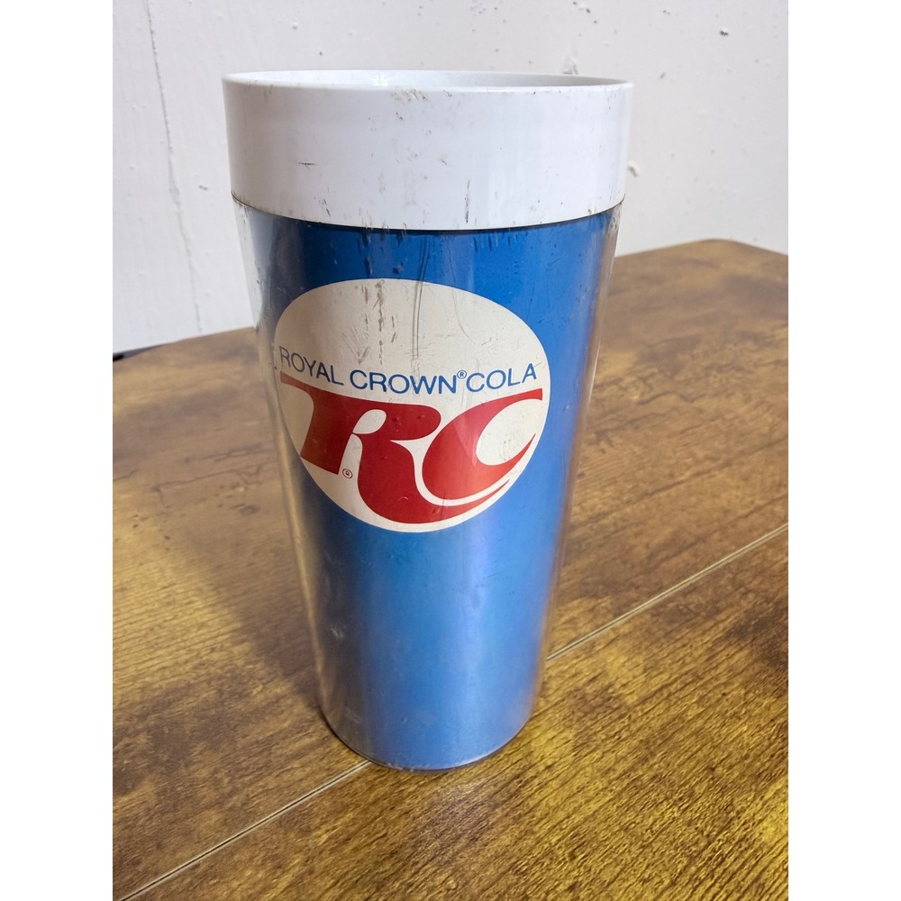 RC Royal Crown Cola Insulated Plastic Tumbler Thermo-Serv Blue White USA Vintage